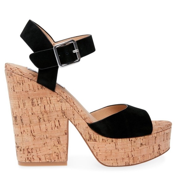 Steve Madden Jess Leather Chunky Platform Heels Black … - Picture 3 of 6